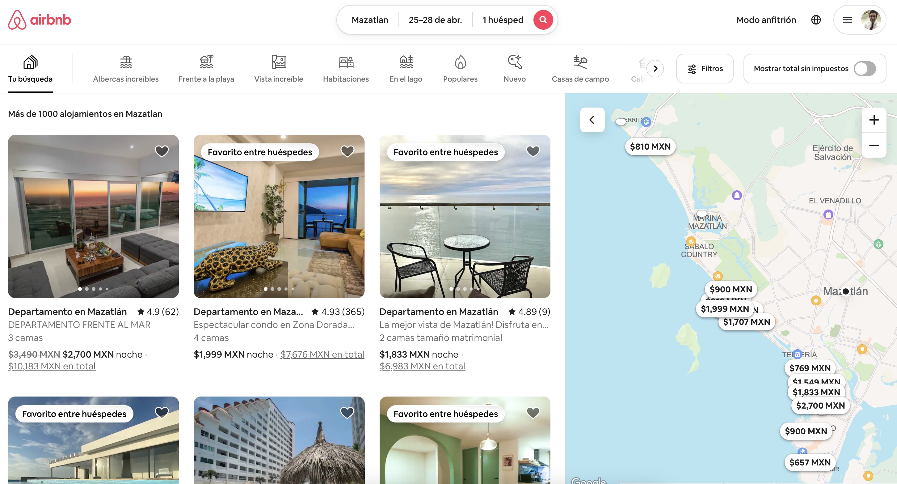 Página base para extraer listings de un área